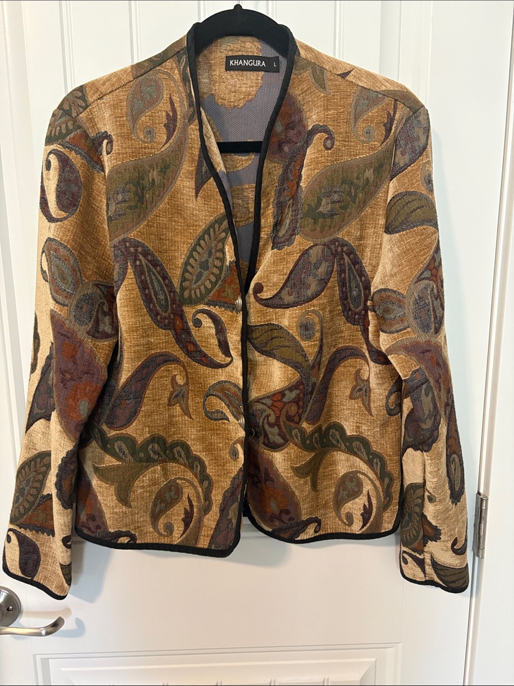 KHANGURA Vintage Paisley Tapestry Blazer Jacket Women’s L Boho Retro Statement